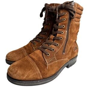 Taos Renegade Leather Combat Boots Women Sz 40 Brown SideZip Rugged Mid Calf Y2K